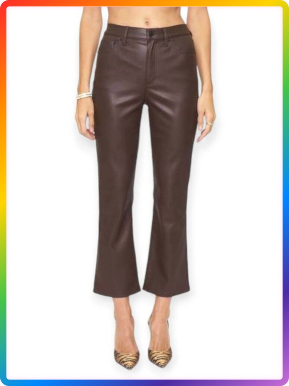 Pistola Lennon Vegan Leather Crop Pants SIZE 33 Coffee Bean Brown Flare NWT